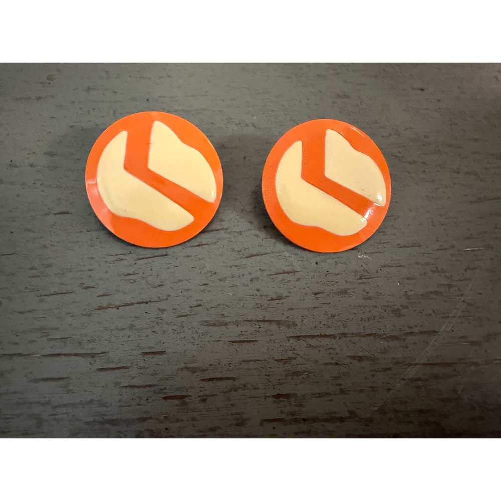 Vintage Orange Cream Enamel Round Stud Earrings Abstract Retro Geometric Post